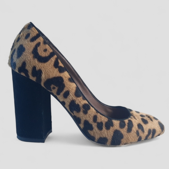 Luxury TABITHA SIMMONS Calf Hair Leopard Block Heel Pumps Italy Brown Tab 7.5 - Picture 1 of 9